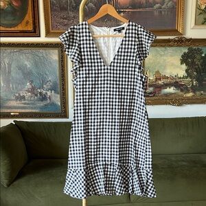 Madewell Black and White Gingham Flutter Dress